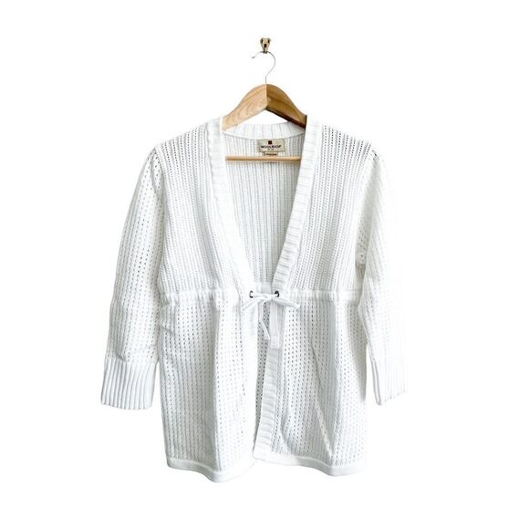 Woolrich Vintage Cardigan White Cotton Waist Tie V-Neck Women's M - Picture 1 of 9